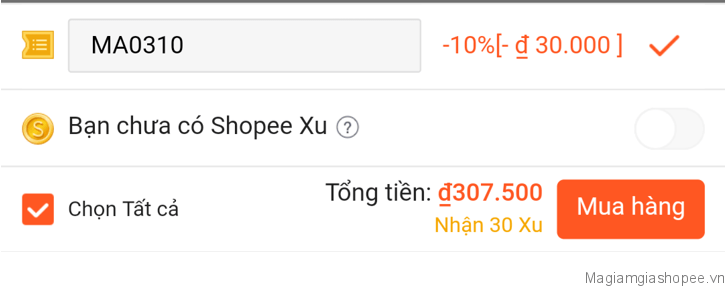 Nhập mã giảm giá Shopee thành công