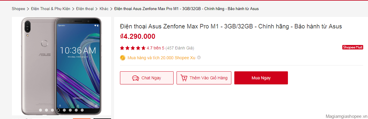 Asus Zenfone Max Pro M1 tích lũy được 20.000 shopee xu