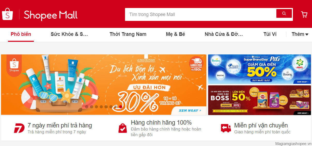 Shopee miễn phí vận chuyển cho các sản phẩm trong gian hàng Shopee Mall Shopee miễn phí vận chuyển cho các sản phẩm trong gian hàng Shopee Mall