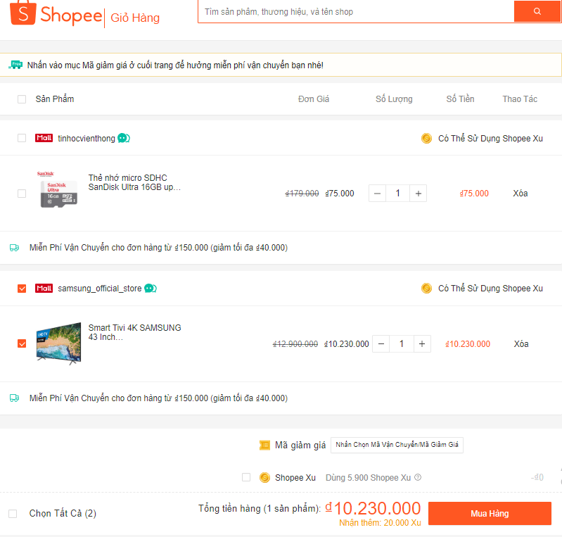 Hướng dẫn mua trả góp Shopee Vào giỏ hàng để thanh toán cho sản phẩm trả góp trên Shopee