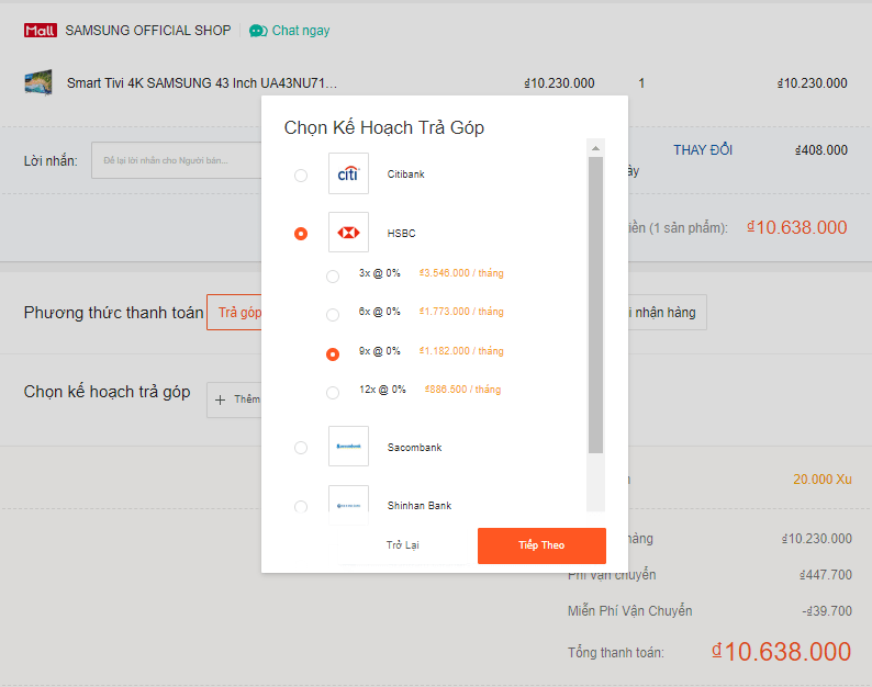 Hướng dẫn mua trả góp Shopee Chọn kì hạn trả góp trên Shopee