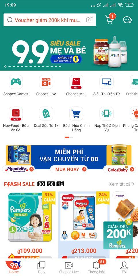 NOW giảm 100% khi mua đồ ăn qua Shopee