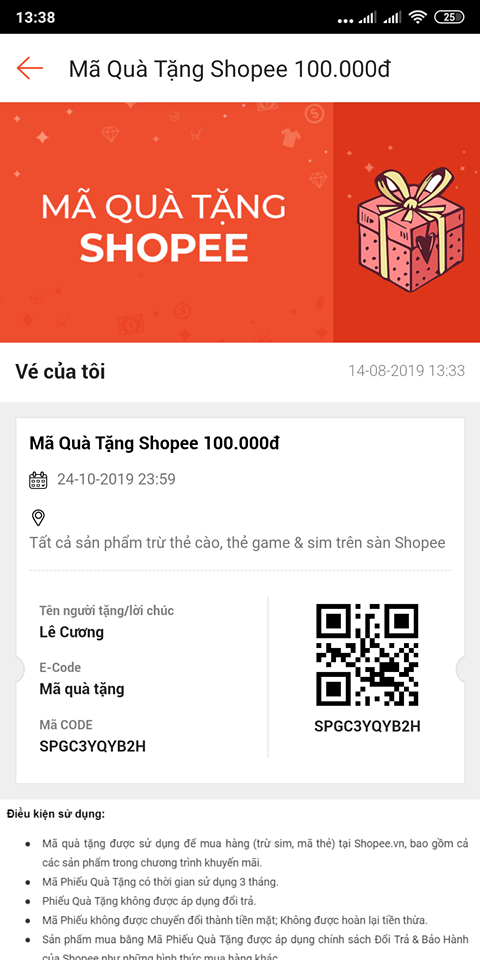 Mã phiếu quà tặng Shopee gửi cho người nhận Mã phiếu quà tặng Shopee gửi cho người nhận