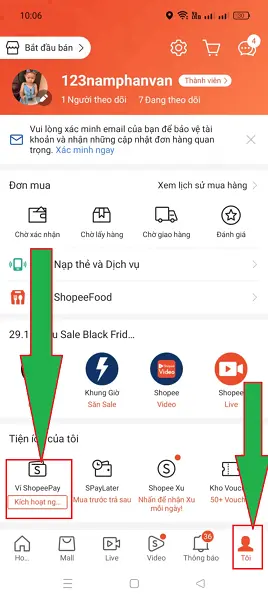 Kích hoạt Ví ShopeePay