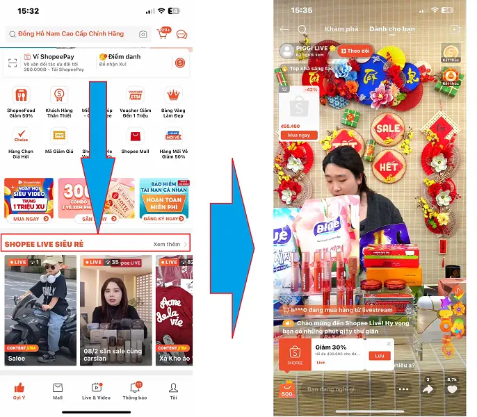Mua hàng trên Shopee Livetream 1