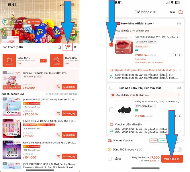 Mua hàng trên Shopee Livetream 4