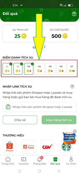 Điểm danh nhận xu trên app nô tì 6