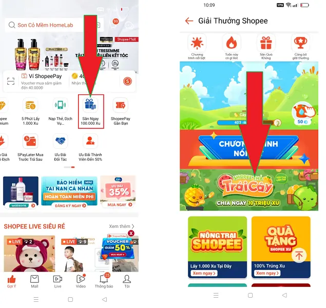 Shopee thả trái cây