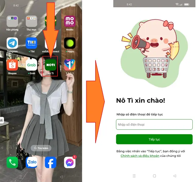 Tìm mã giảm giá trên app Nô Tì 1