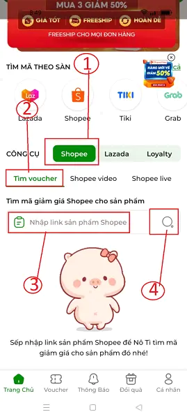 Tìm mã giảm giá trên app Nô Tì 2