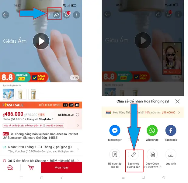 gắn tag Shopee Live