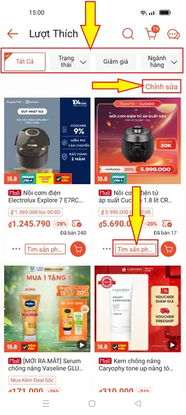 Thích sản phẩm trên shopee 3