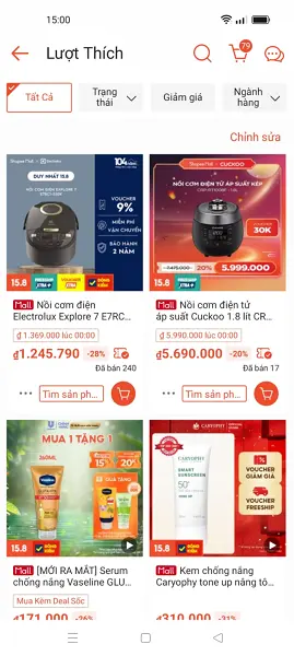 Thích sản phẩm trên shopee 5