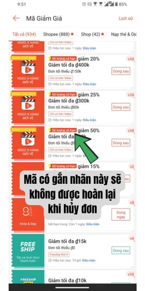 có được hoàn lại mã giảm giá shopee khi hủy đơn hàng