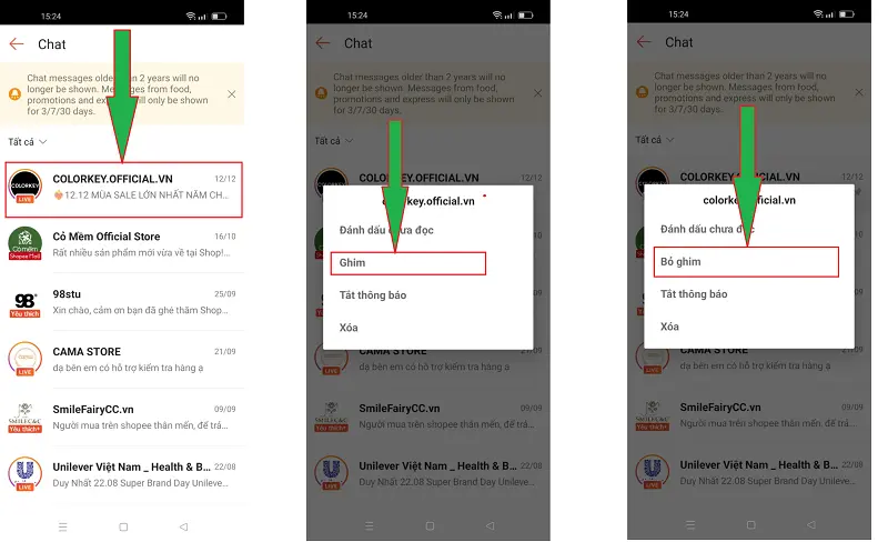 Ghim cuộc trò chuyện trên shopee 1