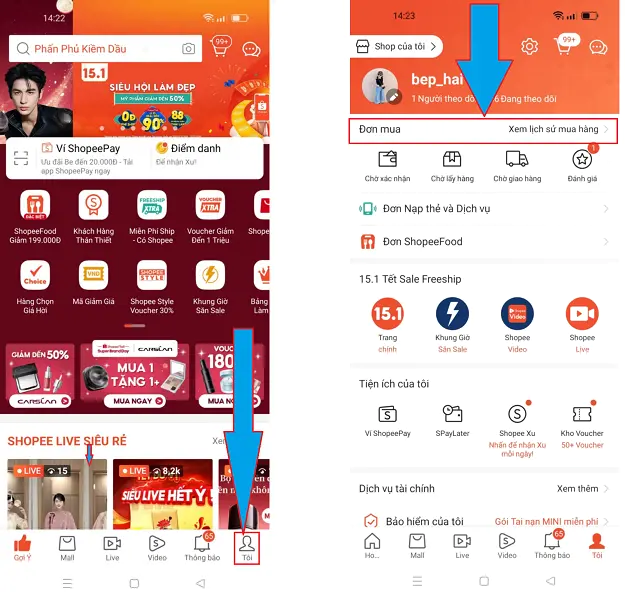 Kiểm tra lịch sử mua hàng Shopee