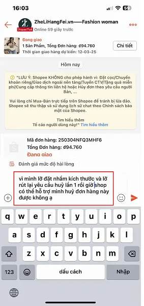 Hủy đơn hàng shopee