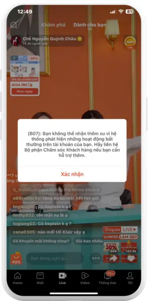 lỗi b07 shopee là gì